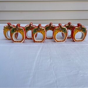 Fall Pumpkin Napkin Rings Set Of 8 Glazed Ceramic